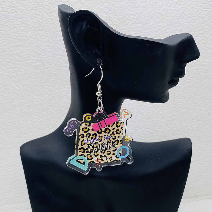 Wholesale Teacher's Day Leopard Print Pencil Acrylic Earrings JDC-ES-Chengy040