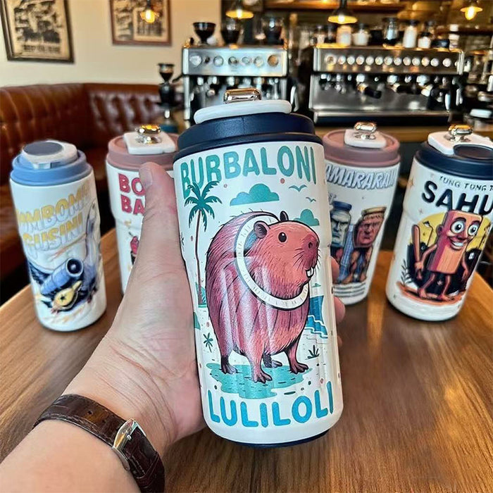 Wholesale Stainless steel thermos cup cartoon suction tube cup portable large capacity ice coffee cup