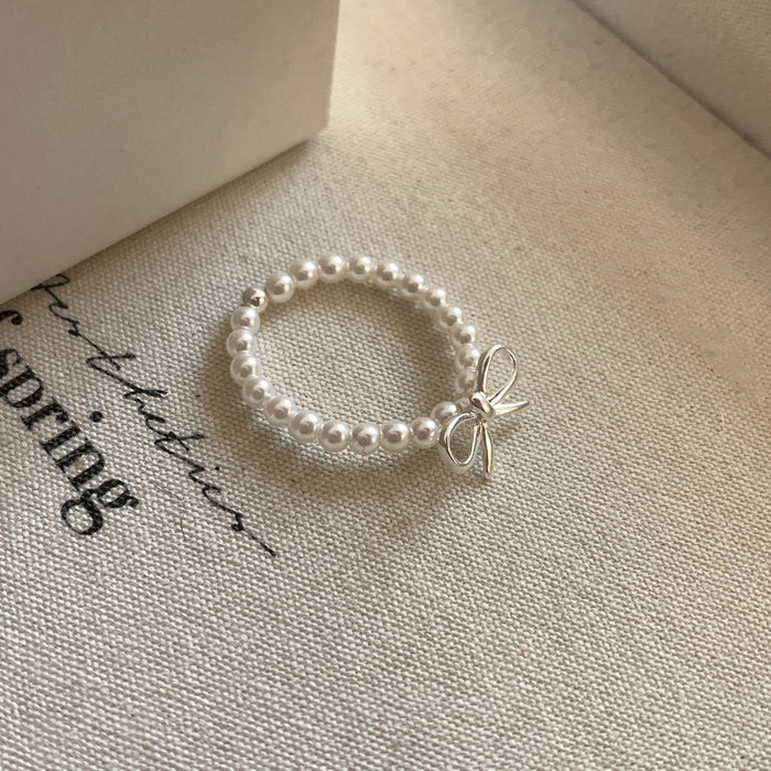 Wholesale Bow Pearl Ring Women's Elastic Jewelry