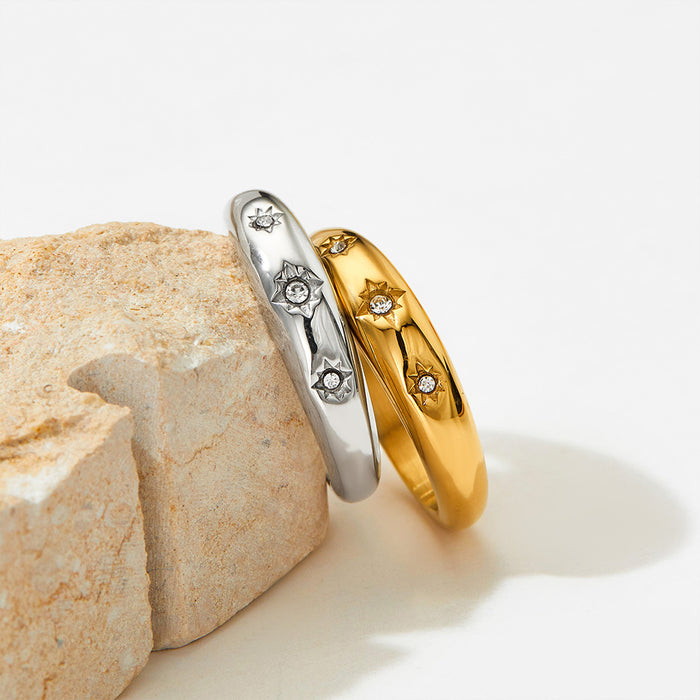 Wholesale Stainless Steel Eight-Pointed Star Micro-Inlay Ring