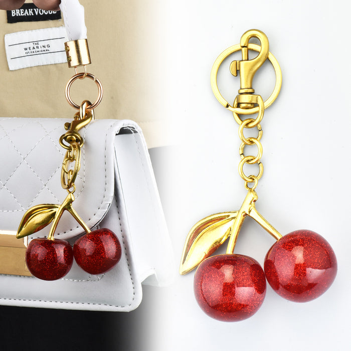 Wholesale Red Cherry Keychain Bag Pendant Women' s Bag Jewelry Exquisite Car Keychain