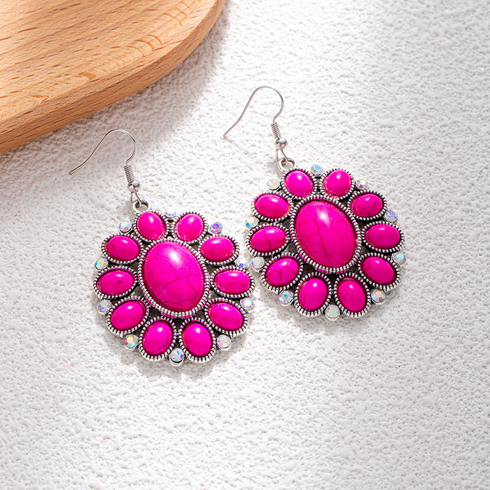 Wholesale Retro ethnic turquoise flower earrings