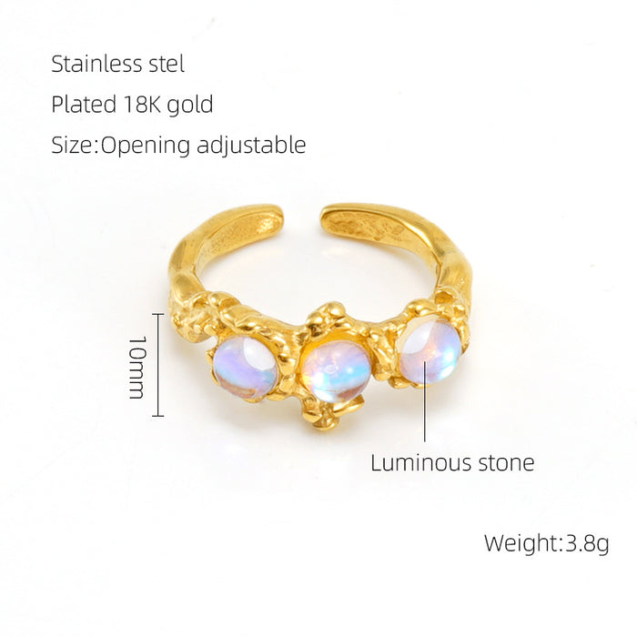Wholesale Vintage titanium steel moonstone open adjustable ring
