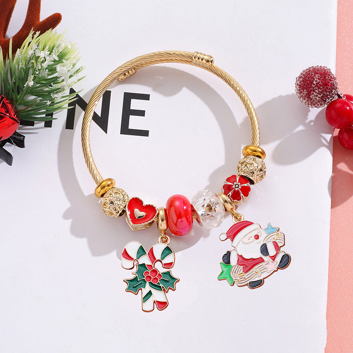 Wholesale Christmas  Reindeer Snowflake Beaded Bracelet Stainless Steel MOQ≥2