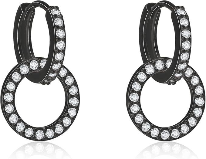 Wholesale Fashion, personality, trend, simple zircon double ring design earrings, niche, high-end accessories wholesale