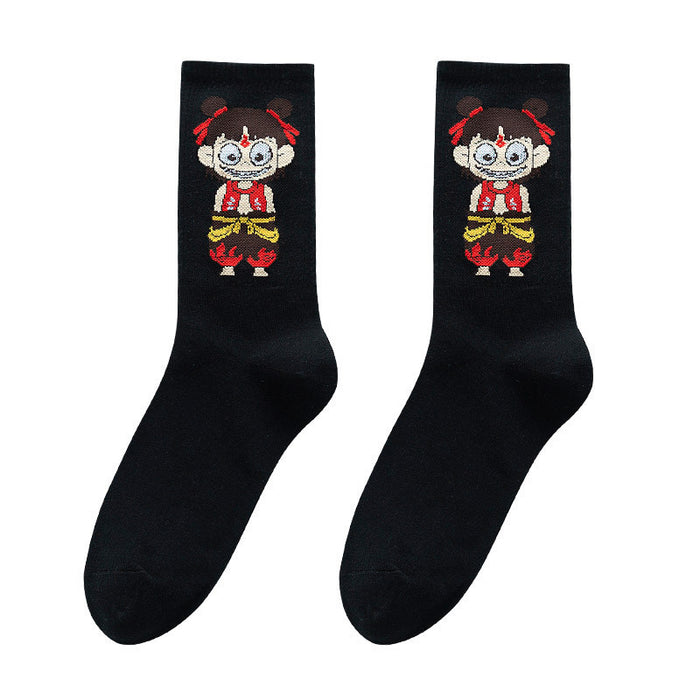 Wholesale Socks men's and women's long socks cartoon street versatile sweat absorbing cute student socks men's and women's mid tube socks
