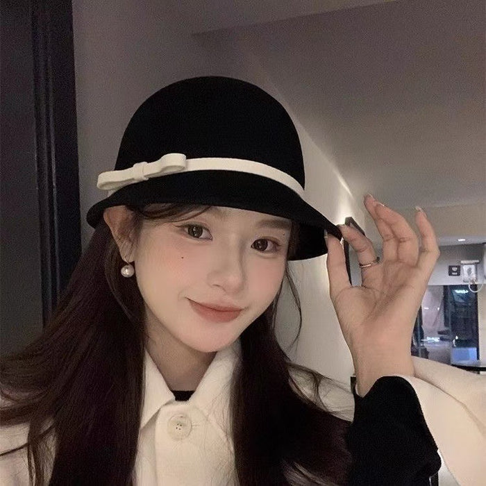 Wholesale Fisherman's hat women autumn and winter retro small fragrant style socialite top hat versatile bow basin hat