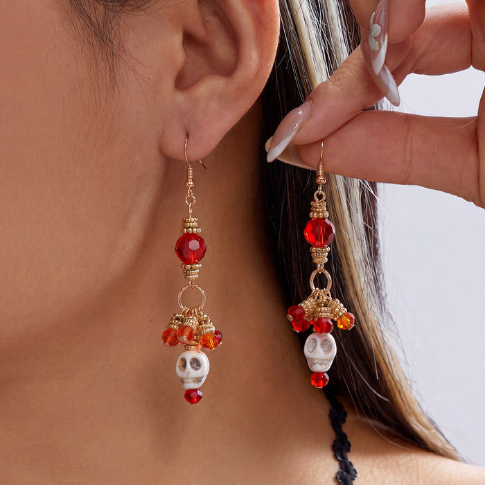 Wholesale Orange Skull Tassel Earrings Party Jewelry Accessory Alloy Electroplated