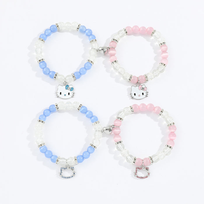 Wholesale fresh hand woven steel color love magnet  cat bracelet student girlfriends beaded gift jewelry