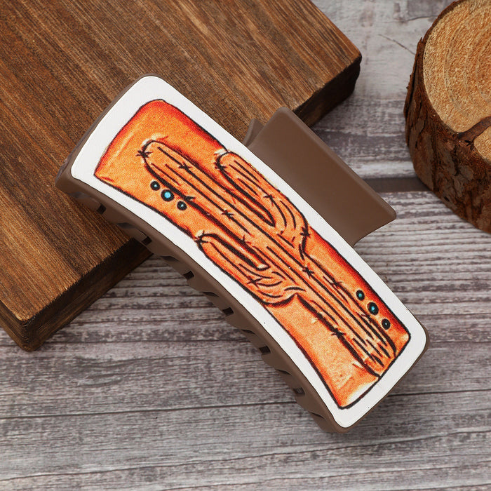 Wholesale West Denim Wind Cactus Leather Hairpin Women Shark Clip Grab Clip