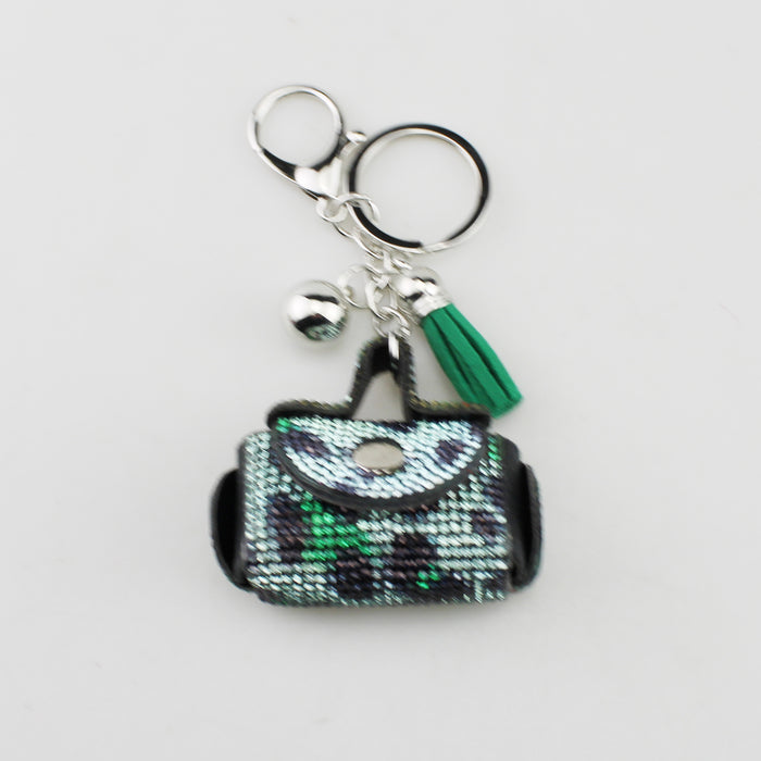 Wholesale Fashion Crystal Studded Print Coin Purse Keychain Bag Charm With Tassel