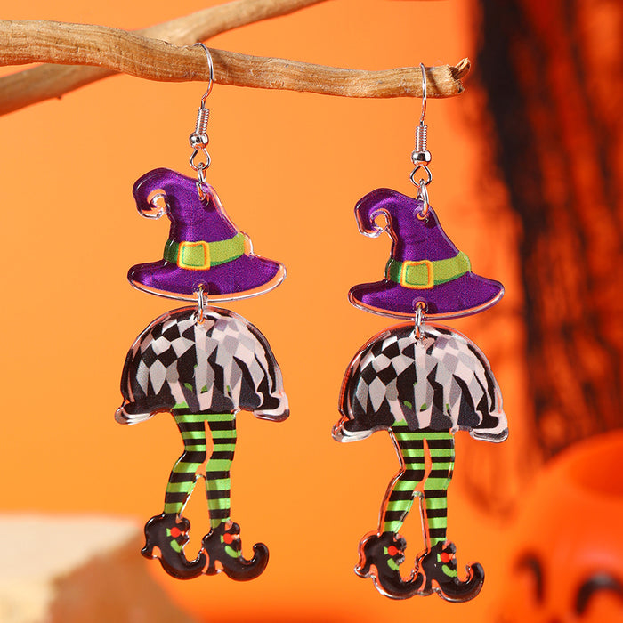 Wholesale Cross-Border European aColorful long-legged witch  creative splicing acrylic double-sided earrings