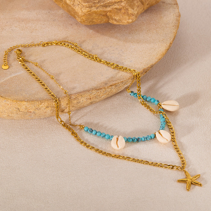 Wholesale Stainless Steel Necklace Creative Double layered Stacked Titanium Steel Lock Chain