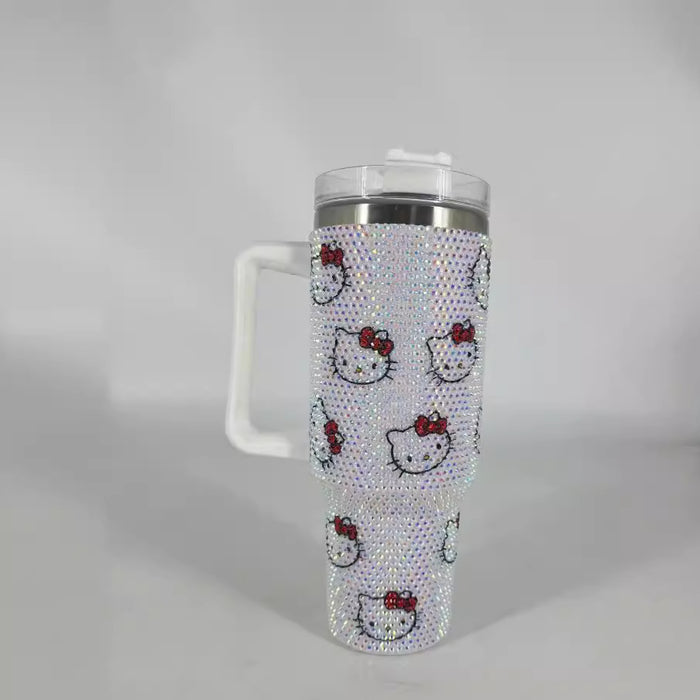Wholesale Rhinestone Flag Bow Design 40oz Stainless Steel Insulated Car Cup with Handle MOQ≥2