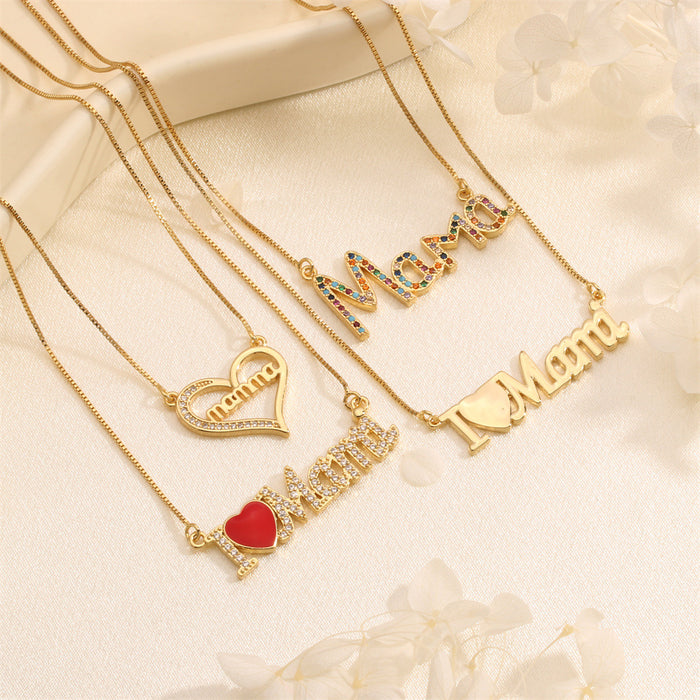 Wholesale Copper Plated 18K Gold Inlaid Zircon Oil Drop Mother's Day Mama Necklace JDC-NE-TianYi001