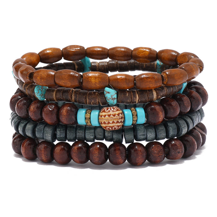 Wholesale Retro minimalist multi-piece wooden bead bracelet with crushed stones