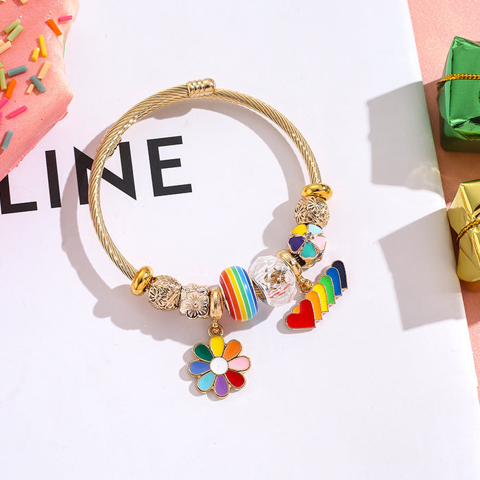 Wholesale Colorful stainless steel Rainbow Series love balloon Charms Bracelet