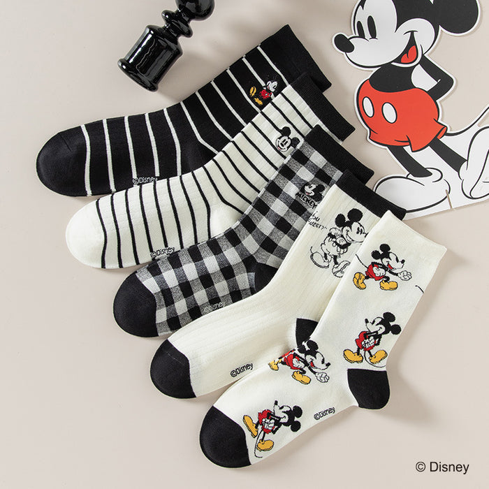 Wholesale Autumn and Winter Socks 5-Pair Academy Style Embroidered Mid Socks Cotton Socks