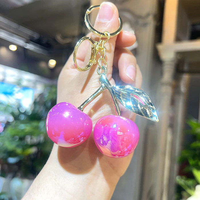 Wholesale Electroplated Cherry Keychain Acrylic Cartoon Pendant Fashion Bag Charm MOQ≥2