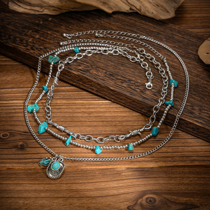 Wholesale Vintage personalized imitation turquoise collarbone chain bead necklace set accessories