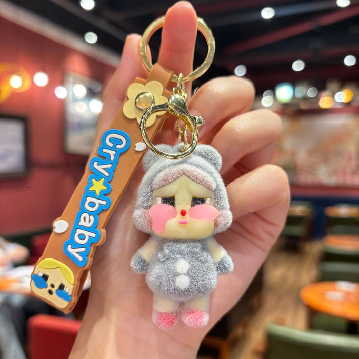 Wholesale Creative flocking  keychain cartoon cute girl doll bag pendant claw machine small gift