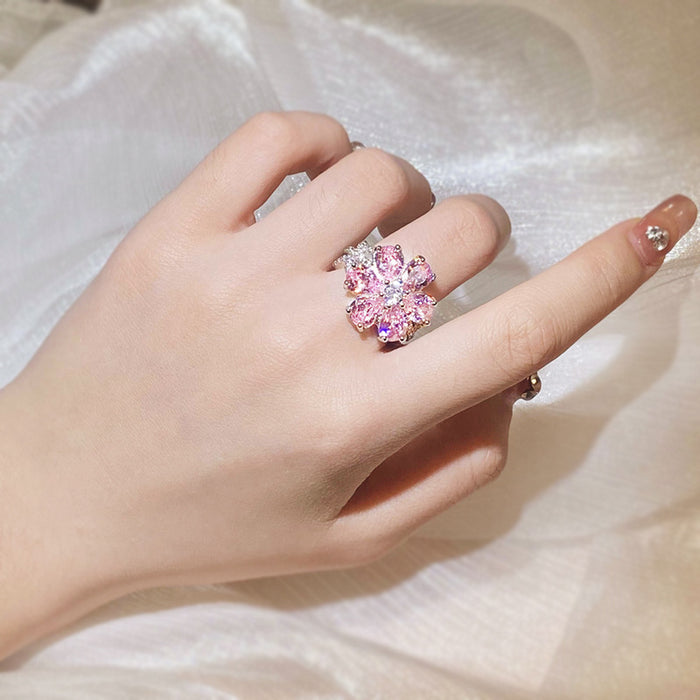 Wholesale Pink Heart-shaped Zircon Copper Ring JDC-RS-KYZC005