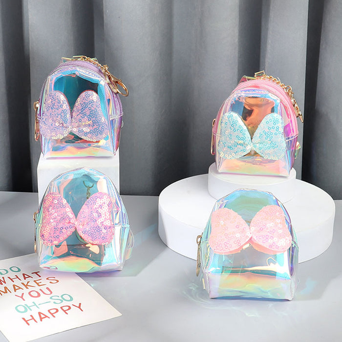 Wholesale Trendy Laser Bow PVC Transparent Pouch Creative Coin Purse Earphone Bag Keychain Everyday Fashion Accessory