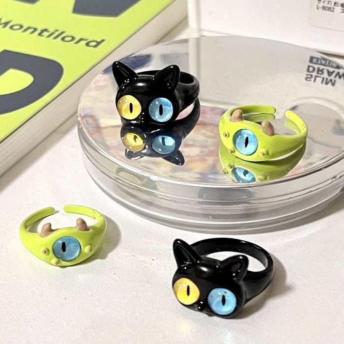 Wholesale Funny cat monster ring, niche design, fashionable and personalized ring