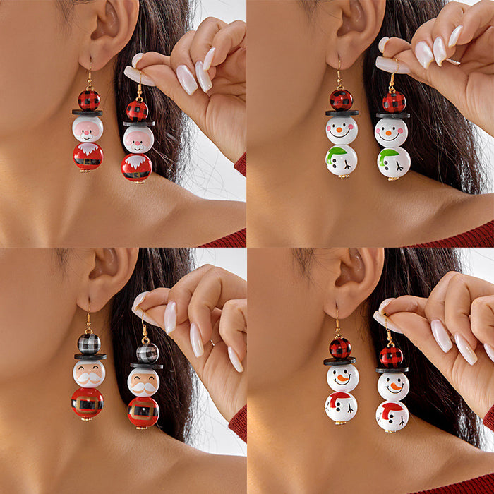 Wholesale Christmas wooden bead earrings cartoon  snowman earrings Christmas party all-match holiday earrings