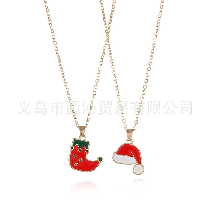 Wholesale Christmas friends children' s necklace cartoon  snowman snowflake alloy drop oil jewelry suit