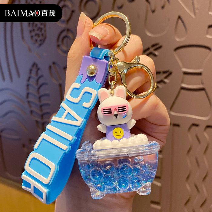 Wholesale Creative cartoon oiled liquid keychain figurine keychain couple bag pendant