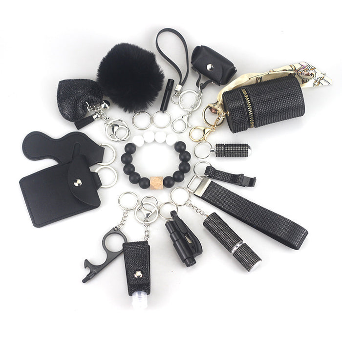 Wholesale Multifunctional Leather Pom Pom Keychain Diamond 15-piece Set JDC-KC-TouMS047