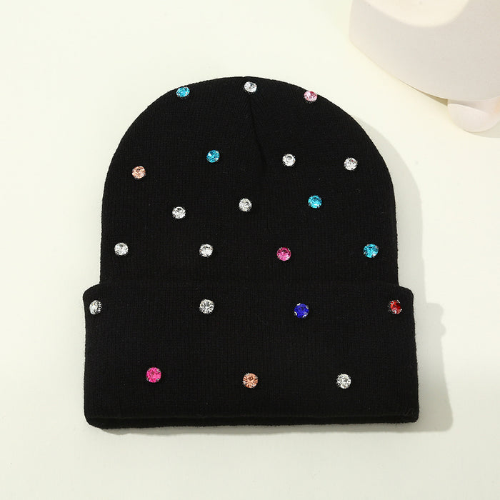 Wholesale Rhinestone Embellished Cold Hat Versatile Pullover Knitted Hat