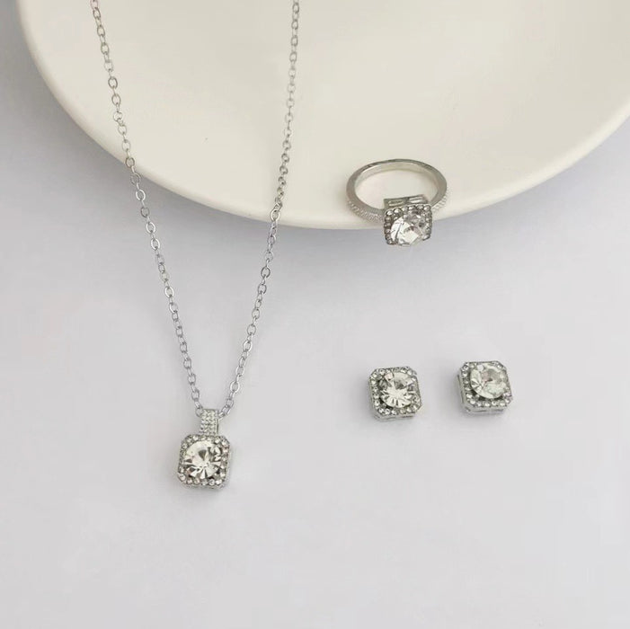 Wholesale 3pcs/ set Square Necklace,  Ring,  and Stud Earrings Set