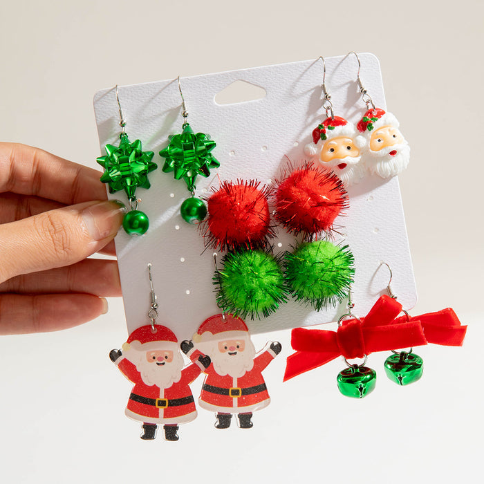 Wholesale Christmas Santa Bell Pom-Pom Earring Set 6-Piece Alloy Iron Fashion Jewelry Gift MOQ≥2