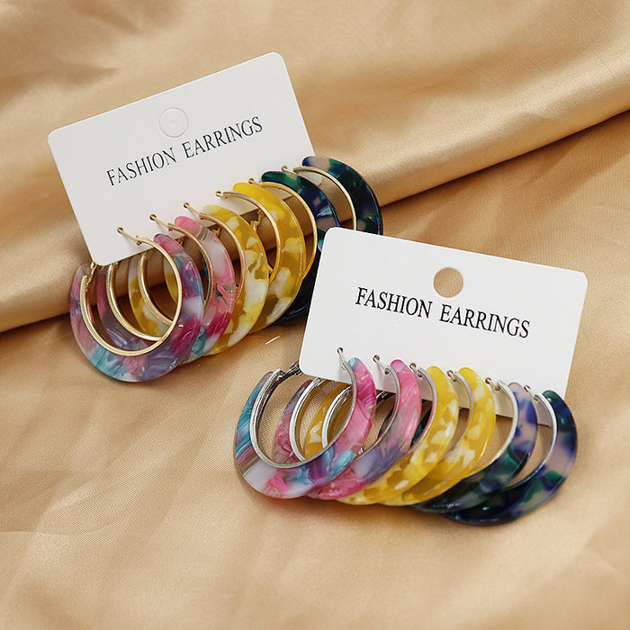 Wholesale Acetic acid sheet C-shaped circular earrings for women, geometric 3 pairs earring set