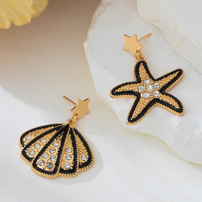 Wholesale New ear studs with fashionable personality, trendy earrings, creative design, asymmetrical starfish shell earrings