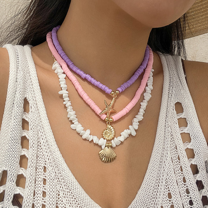 Wholesale Multi layer necklace beach starfish bead jewelry