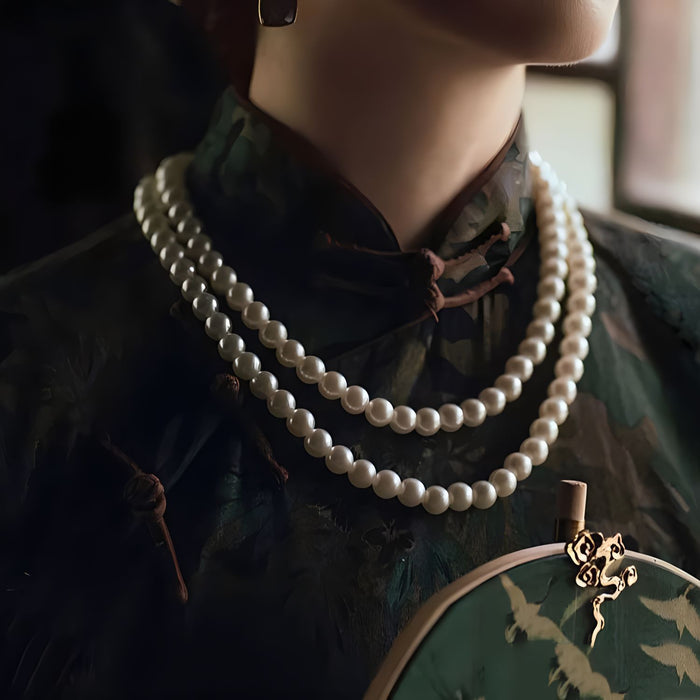 Wholesale Retro pearl necklace for female actress with elegant temperament, small fragrance style, double-layer collarbone chain, versatile long sweater chain