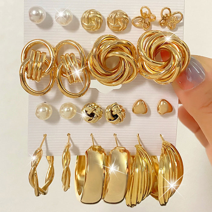 Wholesale 6-piece geometric pearl and diamond statement earring set