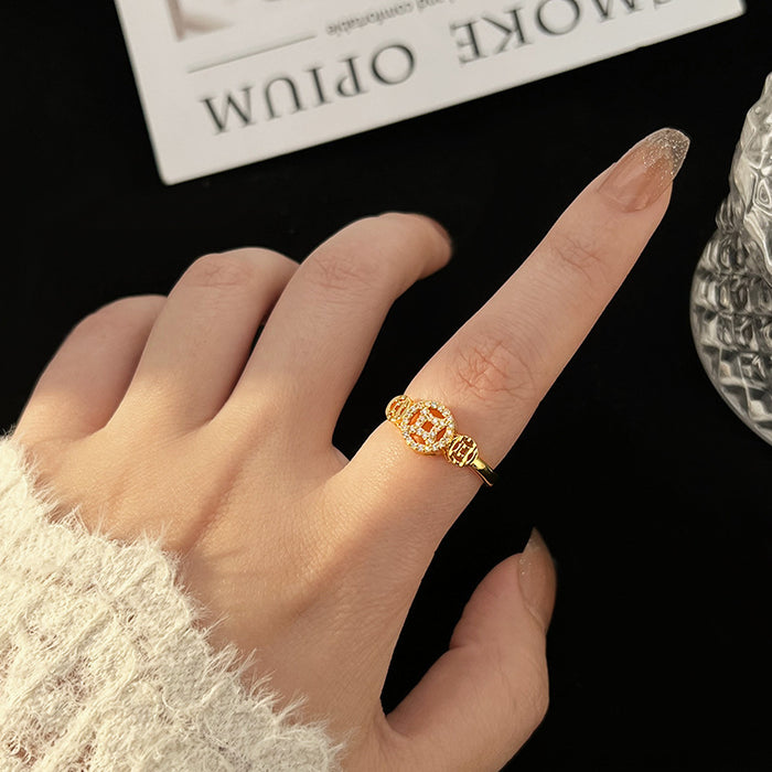 Wholesale Light luxury temperament, exquisite design, full diamond copper coin ring, female niche, personalized, fashionable and versatile ring
