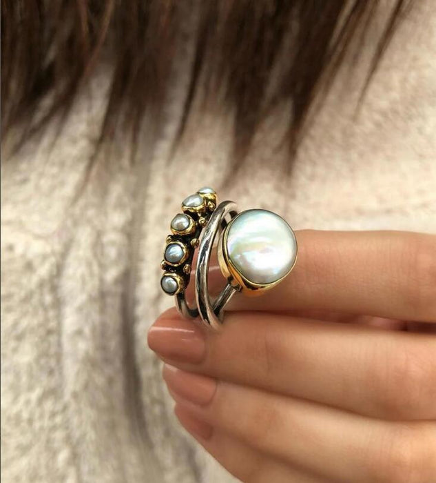 Wholesale Cross border Retro Independent Station New Product Ring Creative New Large Pearl Open Ring Fashion Diamond Set Ring