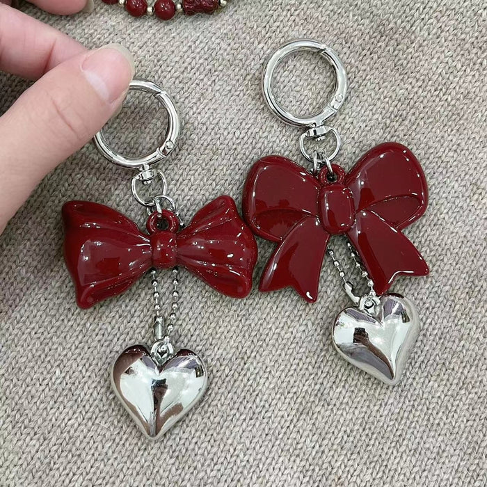 Wholesale Deep red bow heart 3D keychain