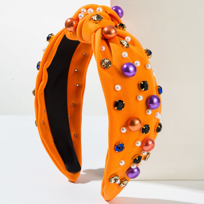 Wholesale Halloween Rhinestone Fabric Knotted Wide Brim Headband JDC-HD-HM025