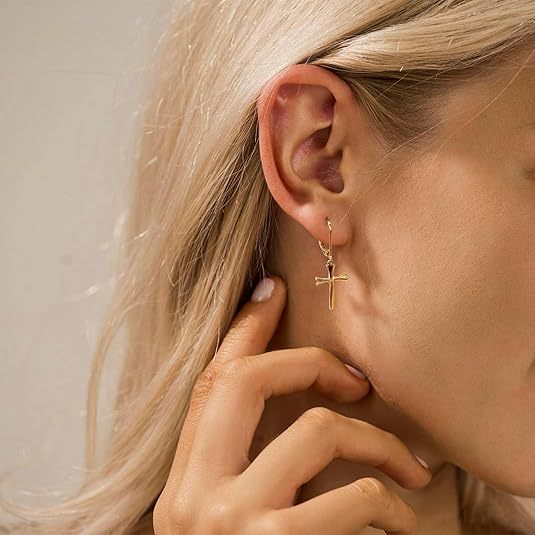 Wholesale Cross pendant earrings, copper plated genuine gold ear buckles, high-end and light luxury accessories