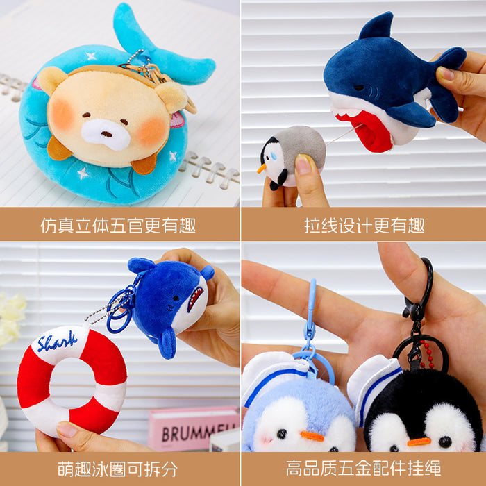 Wholesale Cute Little Shark Pull String Pendant Happy Penguin Keychain Plush Toy Bag Pendant Gift