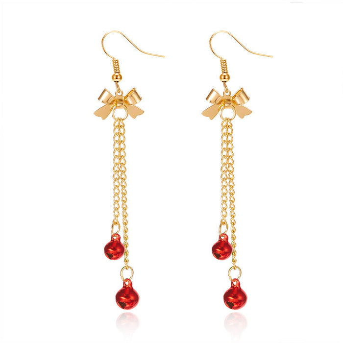Wholesale Christmas earrings Christmas red and green bells all-match tassel alloy earrings