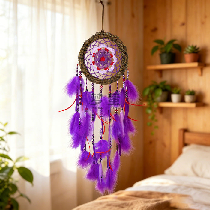 Wholesale Handmade Rooster Feather Dreamcatcher Crochet Flower Wind Chime Decorative MOQ≥2