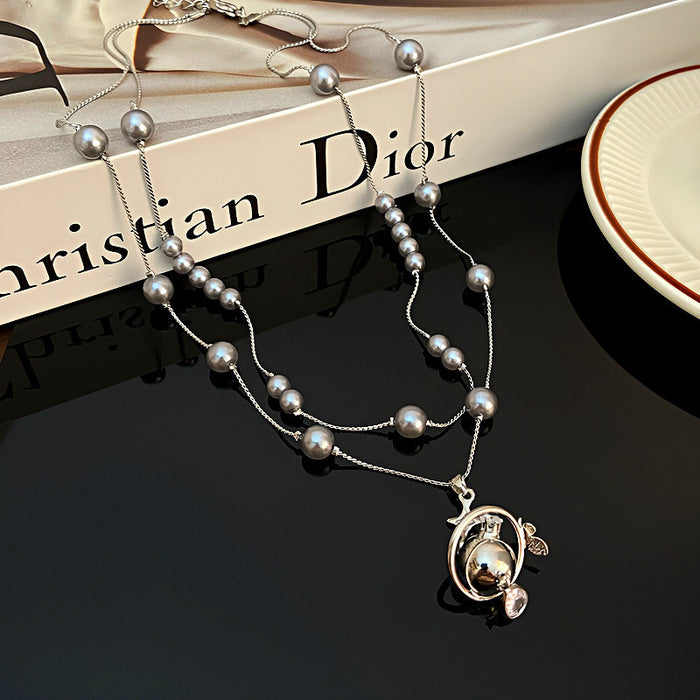 Wholesale Imitation pearl necklace, niche, double-layer collarbone chain, light luxury, high-end decorative accessories