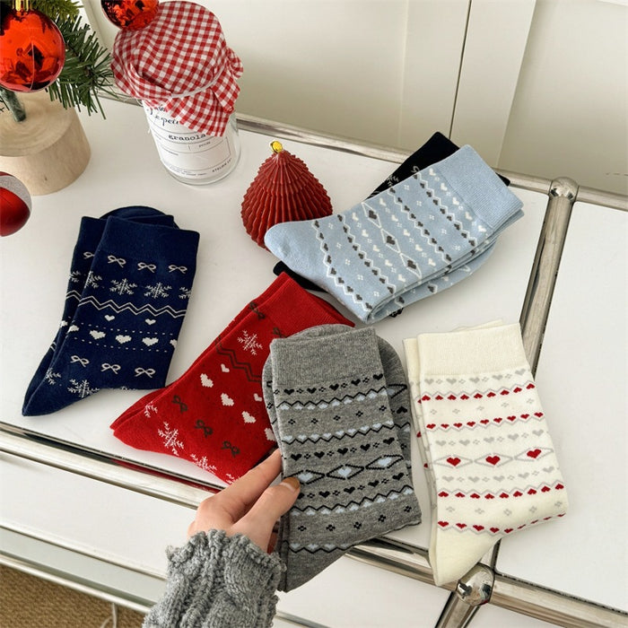 Wholesale Pure cotton socks, children's bow, heart, middle tube, stacked socks, retro style